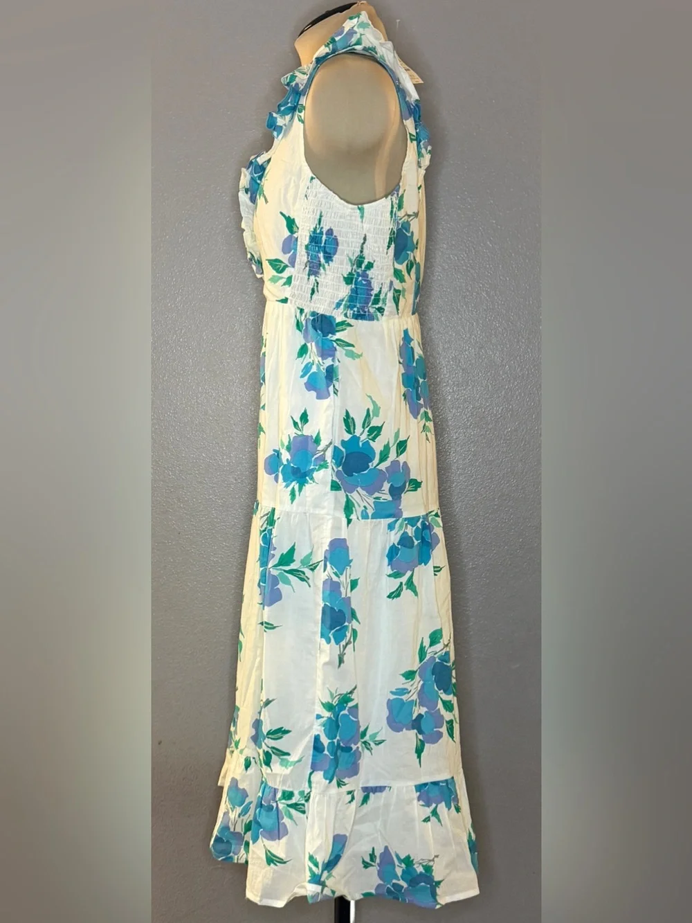 J Crew Sleeveless White Floral Midi Zipper Dress Blue Flowers Pockets NWT Sz 14